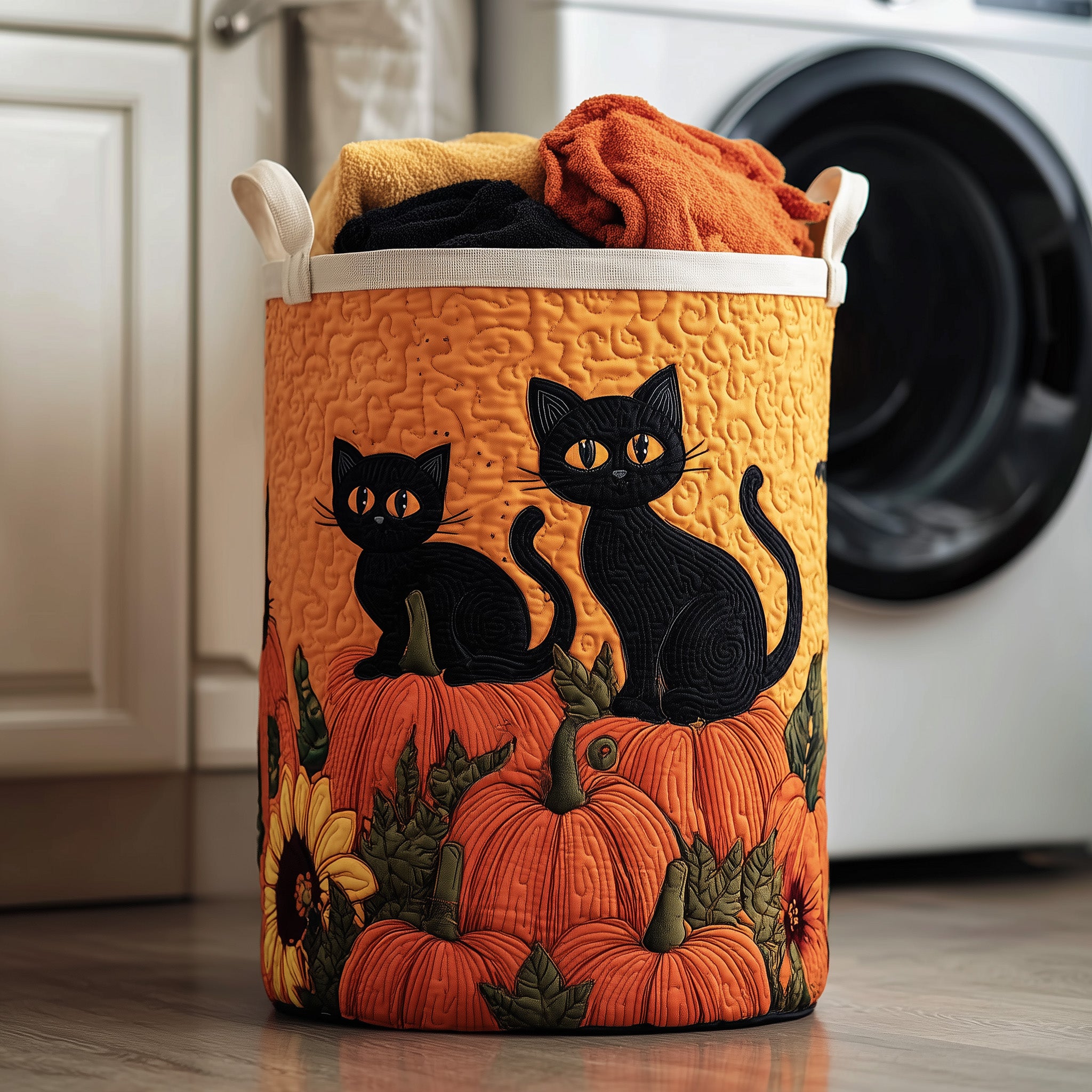 Dreamy Cat Quilted Laundry Basket Halloween Merch Gift