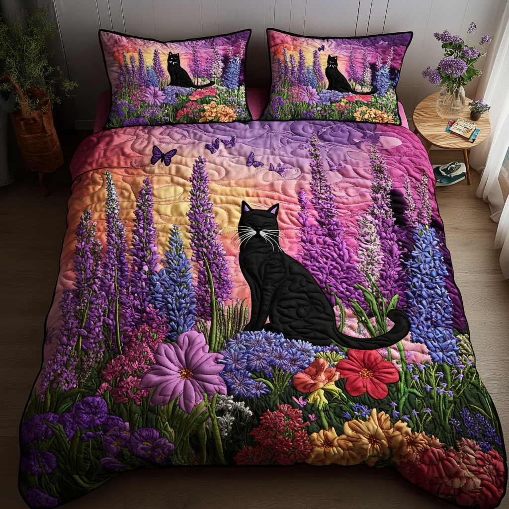 Dreamy Cats Quilted Bedding Set Beautiful Bedding Merch Gift for a Peaceful Sleep