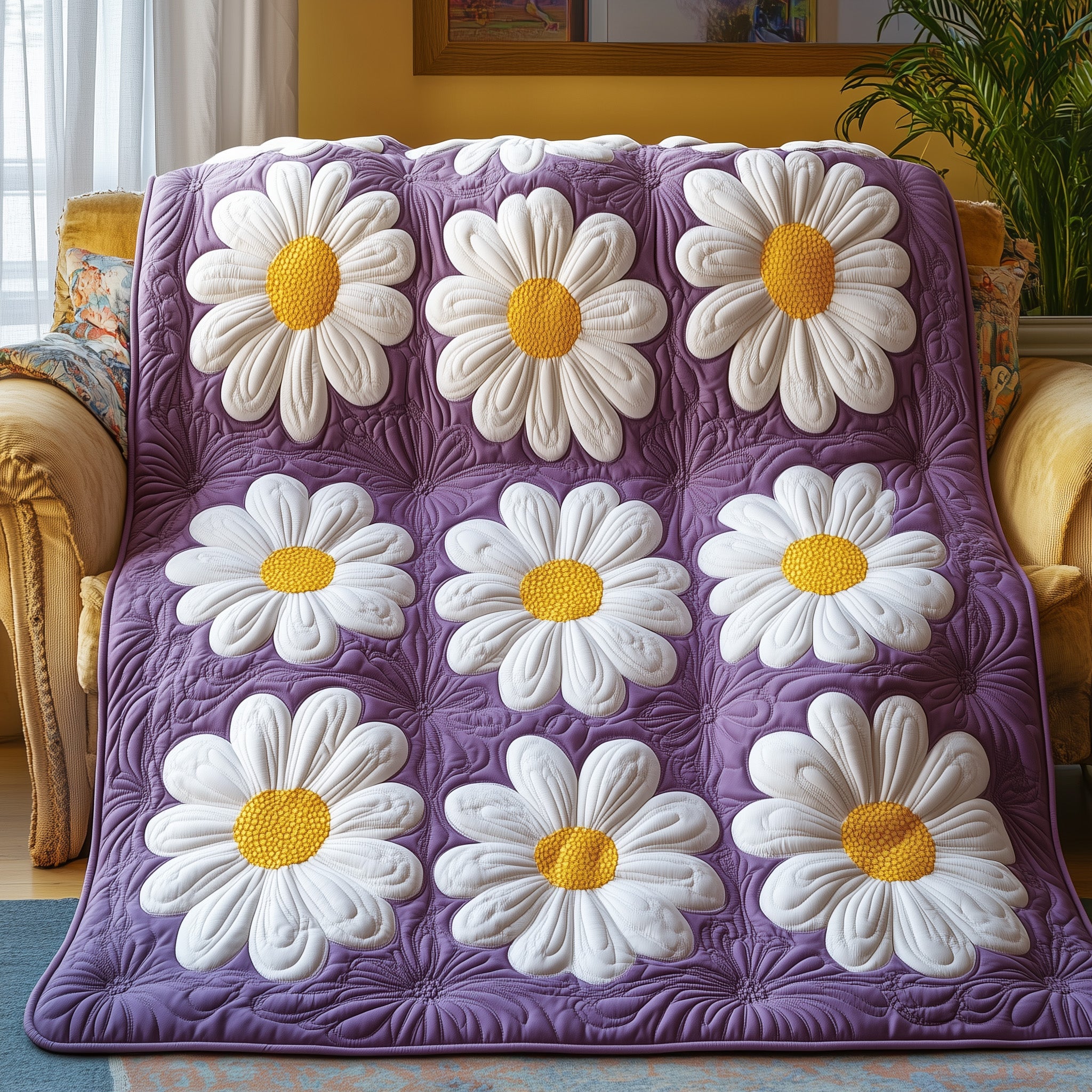 Dreamy Daisy Quilted Blanket Couch Throw BlanketXmas Presents For Mother In Law