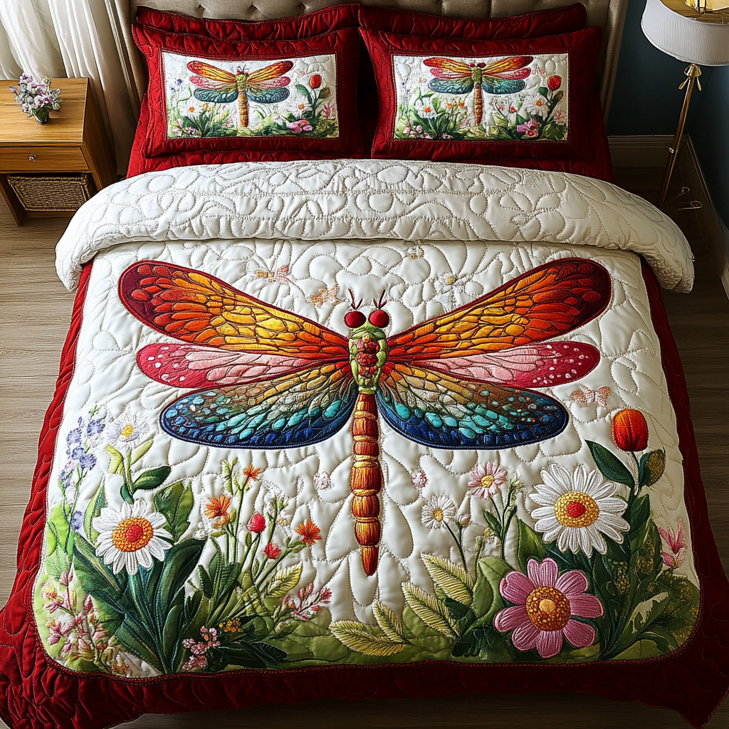 Dreamy Dragonfly Quilted Bedding Set Aesthetic Room Decor Best Dragonfly Gifts For Christmas