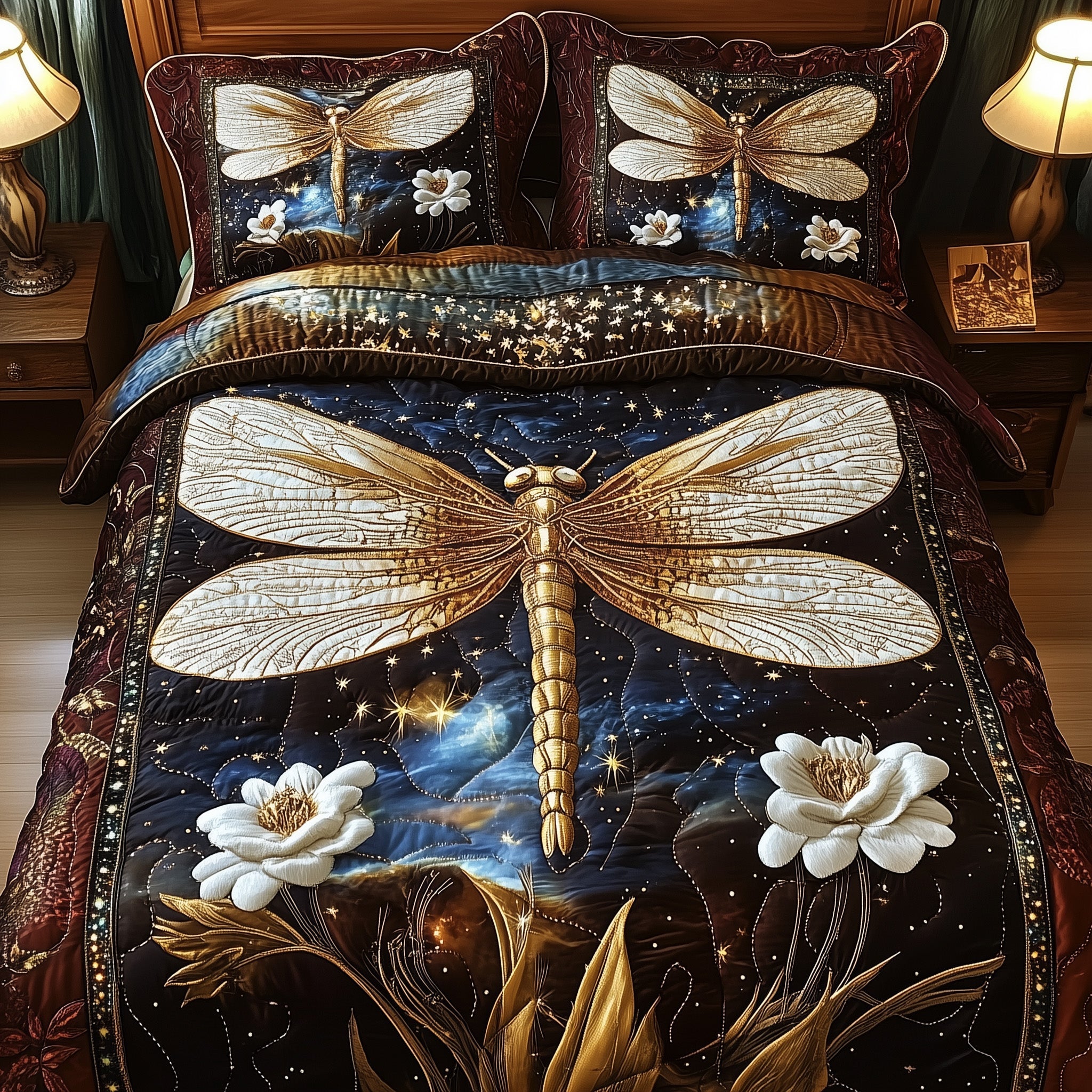 Dreamy Dragonfly Quilted Bedding Set Duvet Cover Bedspread Birthday Presents For Dragonfly Lovers