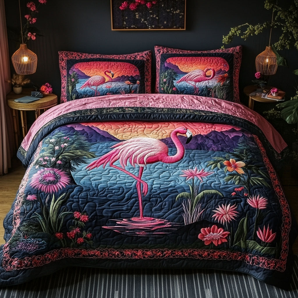 Dreamy Flamingo Quilted Bedding Set Bed Decor Flamingo Inspired Gifts