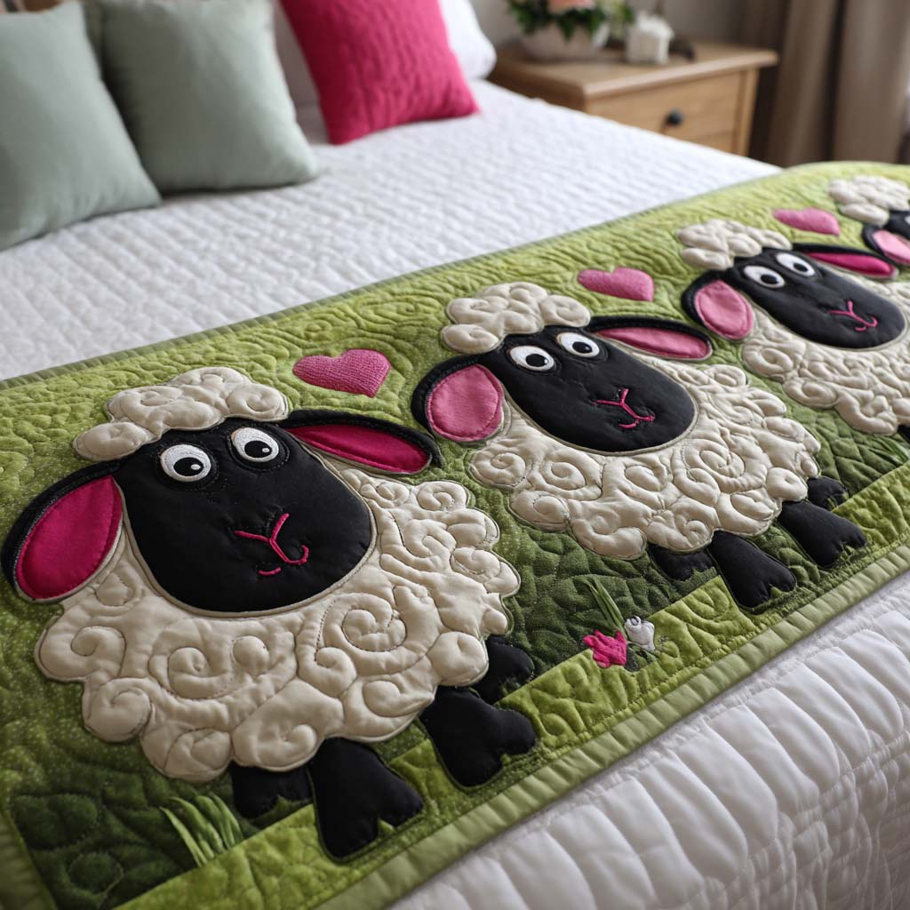 Dreamy Flock Quilted Bed Runner Aesthetic Room Decor Gifts With Sheep Themes