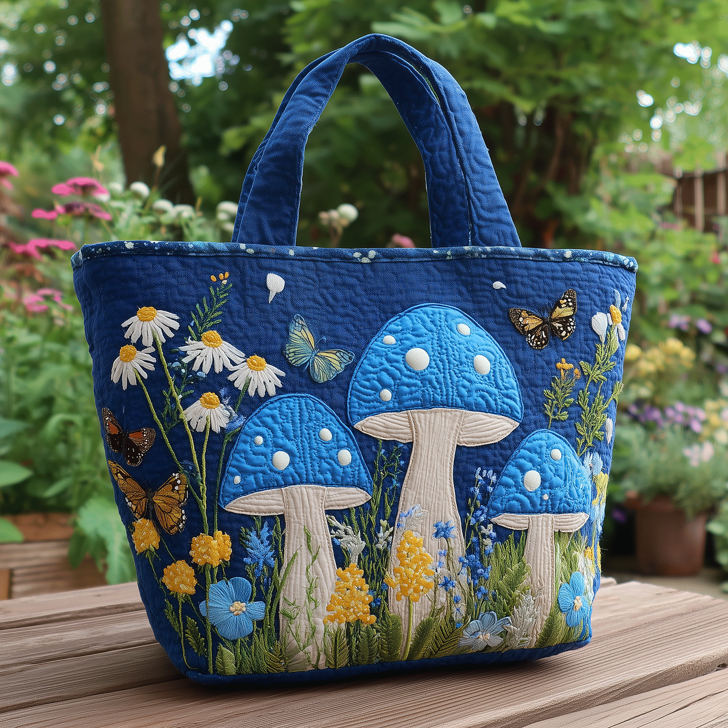 Dreamy Fungi Garden Quilted Tote Bag Mushroom Lovers Gifts