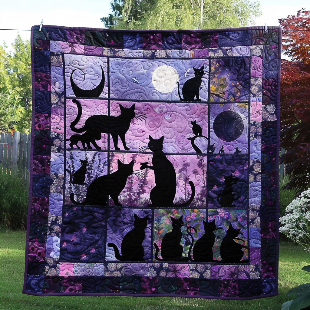 Dreamy Garden Black Cats Quilted Blanket Cat Christmas Gifts