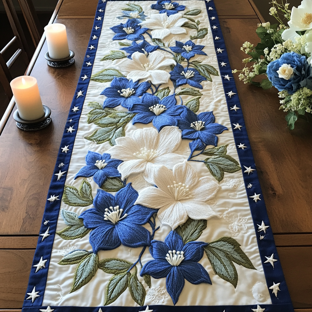 Dreamy Garden Quilted Table Runner Dinner Table Decor Patriotic Gifts For Him