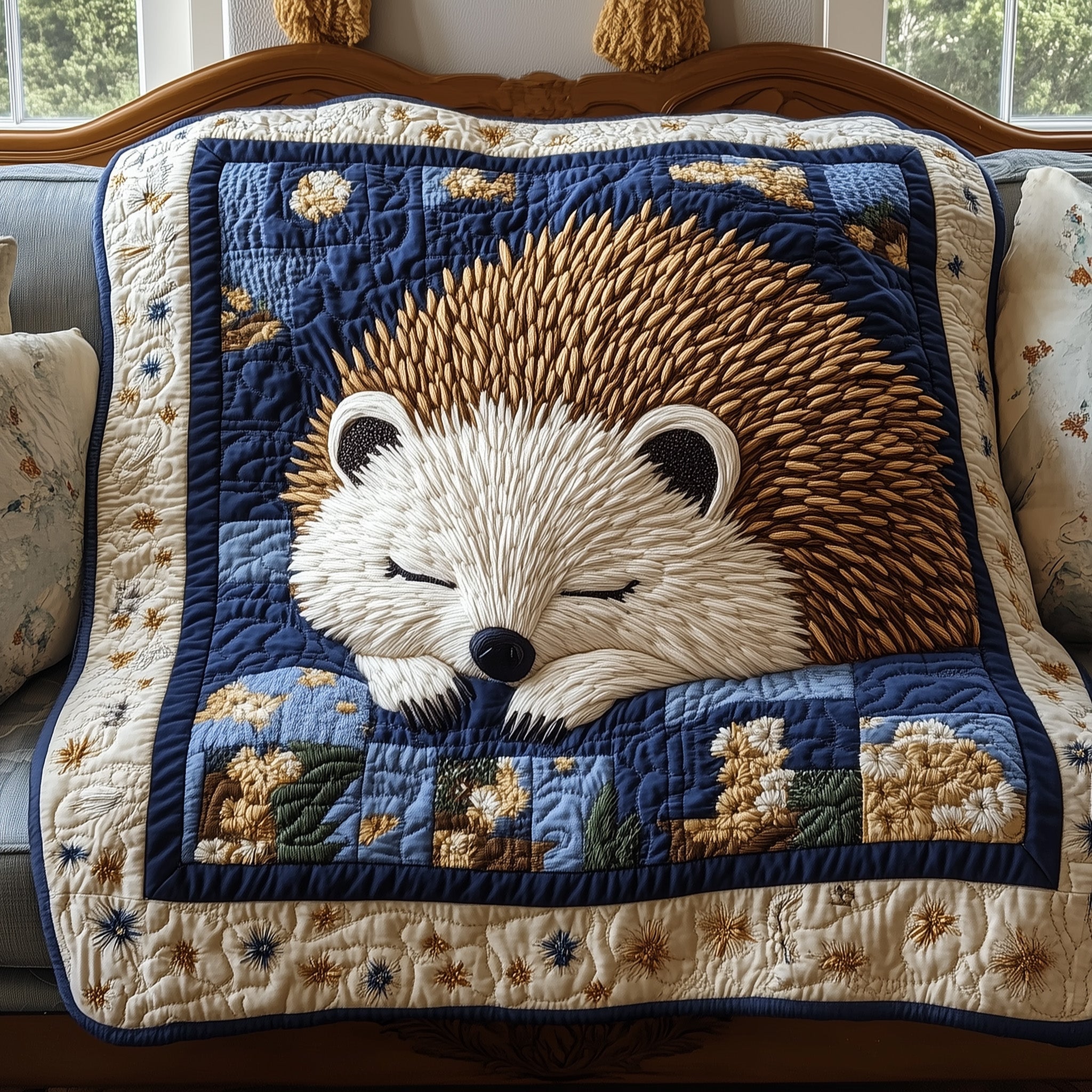 Dreamy Hedgehog Quilted Blanket Couch Throw BlanketGift For Hedgehog Lover Christmas