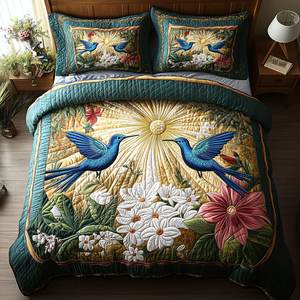 Dreamy Hummers Quilted Bedding Set Bedroom Decor Ideas Hummingbird Gifts For Women