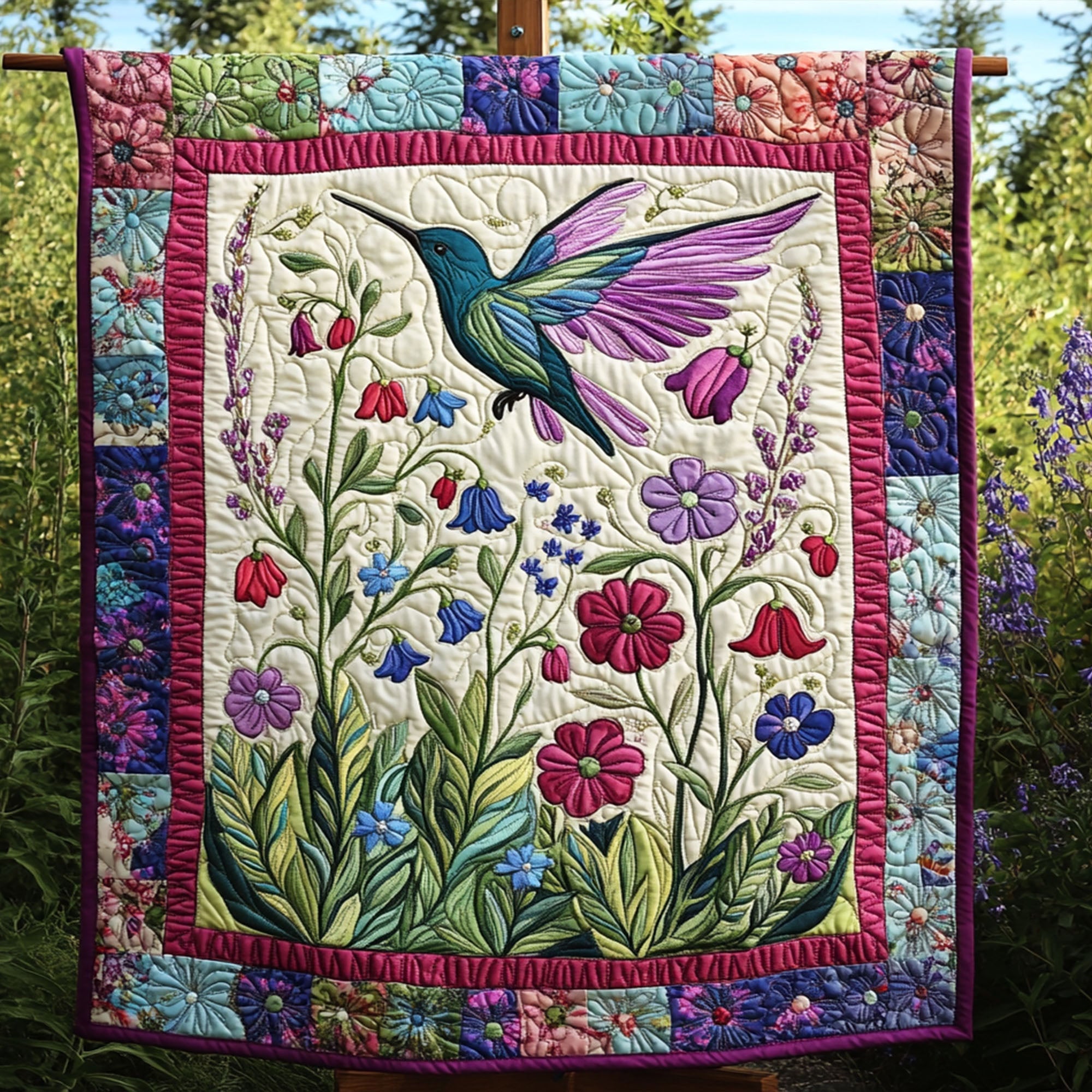 Dreamy Hummingbird Garden Quilted Blanket Christmas Throw Blanket Hummingbird Themed Gifts