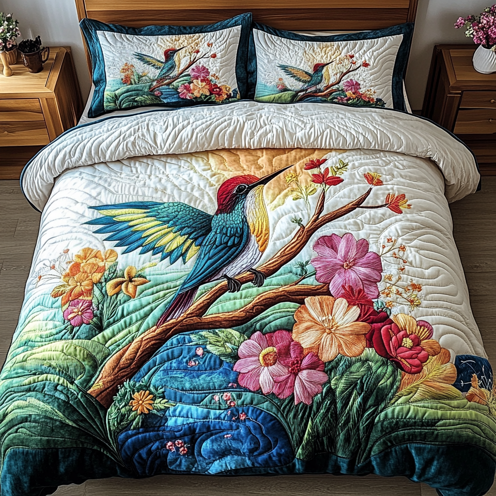 Dreamy Hummingbird Quilted Bedding Set Cute Bedroom Decor Great Hummingbird Lover Gifts