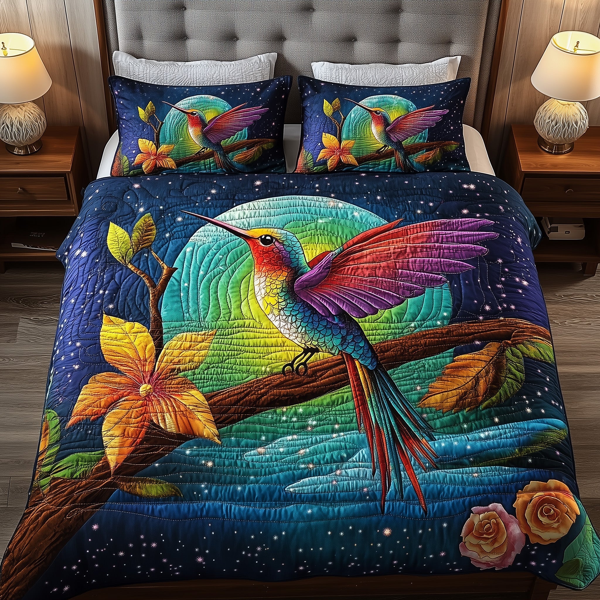 Dreamy Hummingbird Quilted Bedding Set Duvet Cover Merchandise Awesome Hummingbird Gifts Xmas