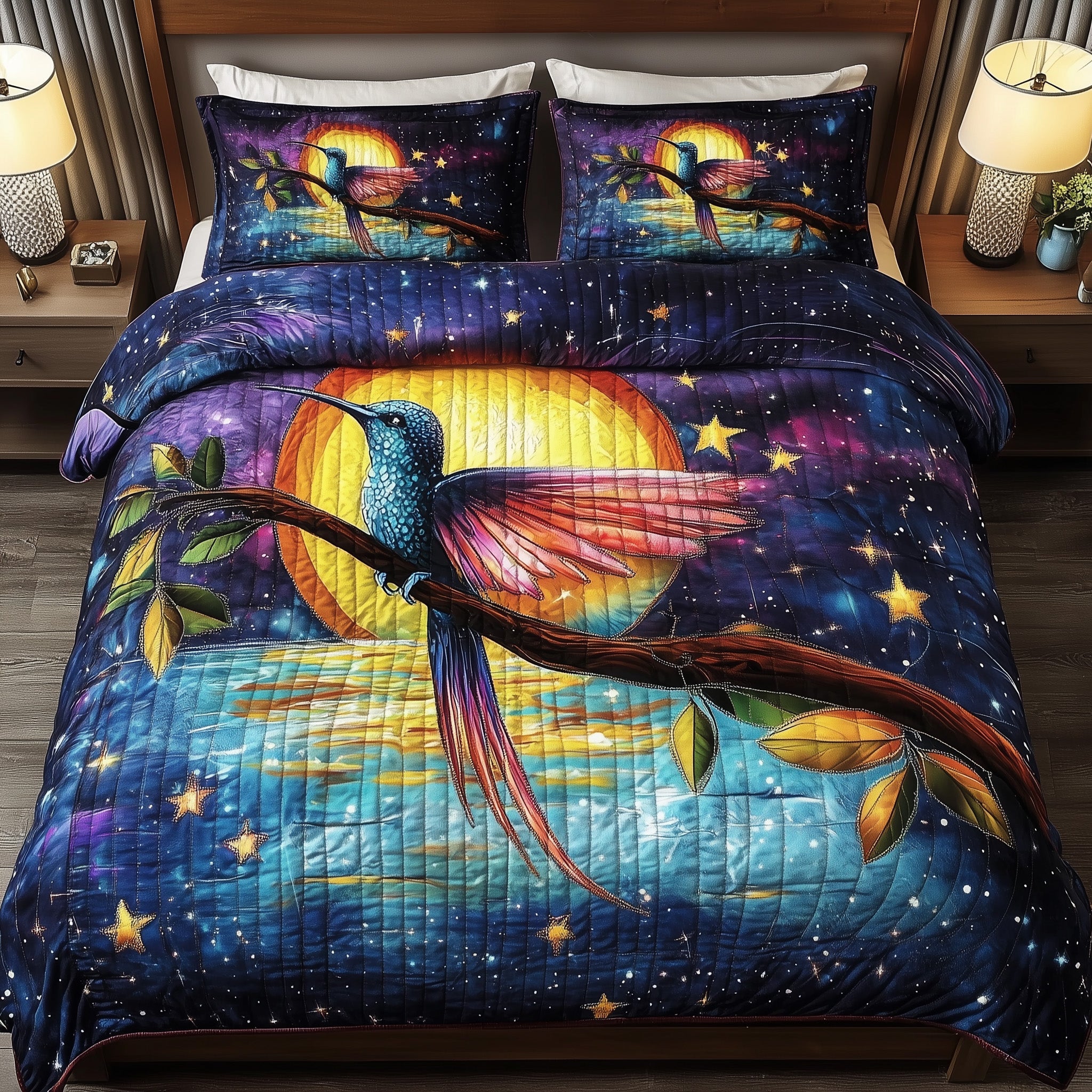 Dreamy Hummingbird Quilted Bedding Set Duvet Cover Merchandise Birthday Gifts For Hummingbird Lovers