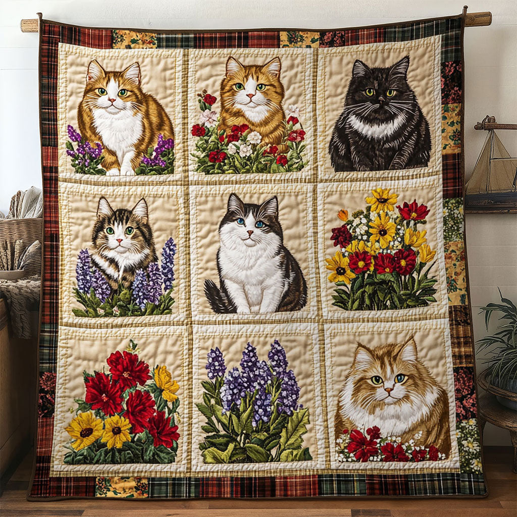 Dreamy Meadow Cat Quilt Blanket Floral Blanket Christmas Gifts For Mom 2025