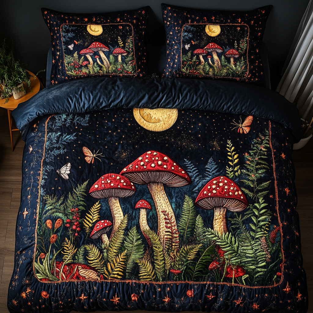 Dreamy Mushroom Quilted Bedding Set Bed Decor Mushroom Presents