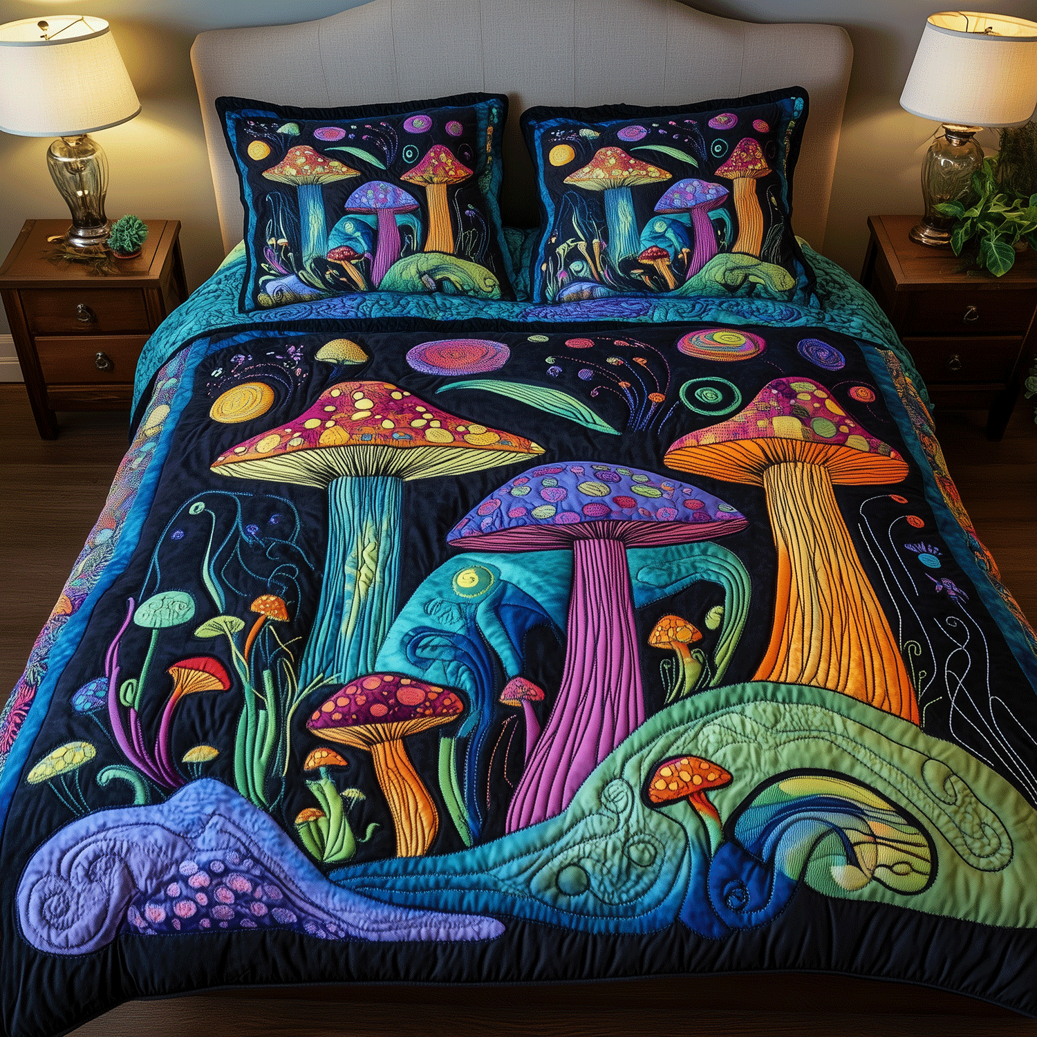 Dreamy Mushroom Quilted Bedding Set Thoughtful Bedroom Gift Idea for Any Occasion