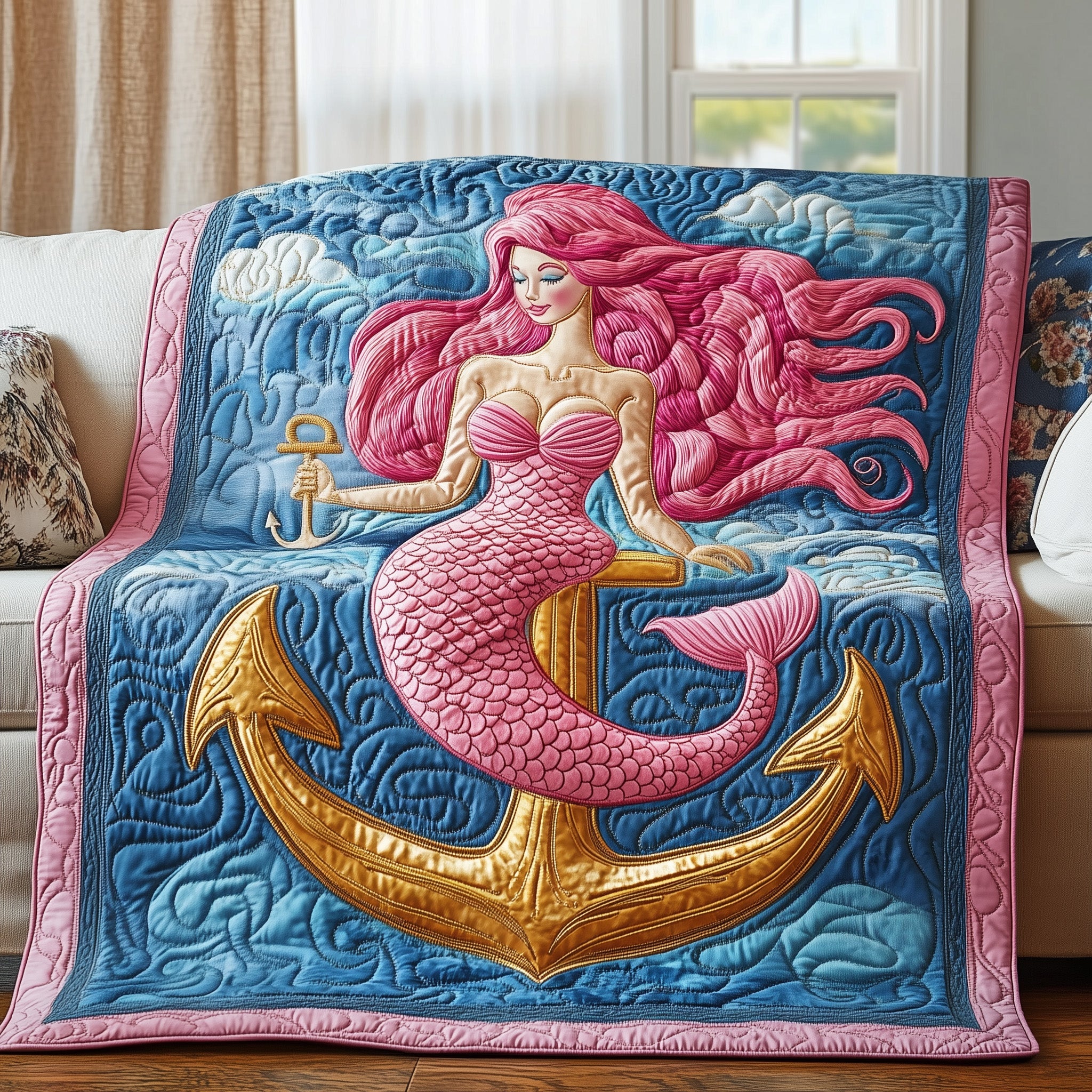 Dreamy Nautical Mermaid Quilted Blanket Couch Throw BlanketMermaid Gifts Adults