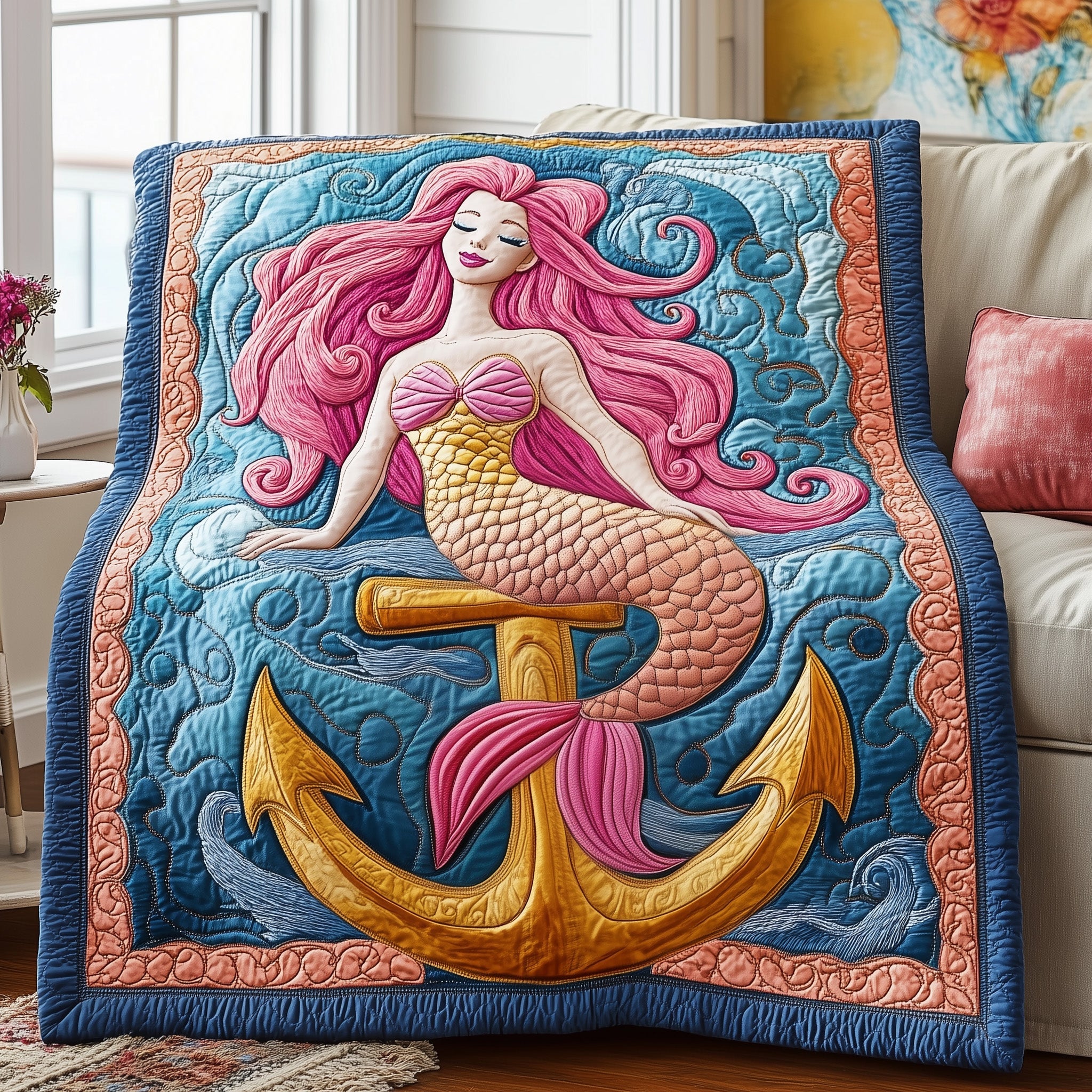 Dreamy Nautical Mermaid Quilted Blanket Couch Throw BlanketMermaid Presents For Adults