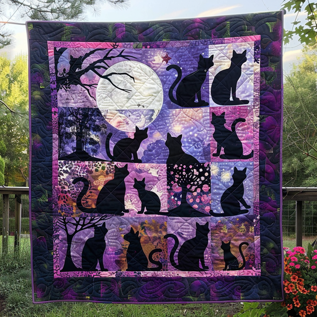 Dreamy Night Black Cats Quilted Blanket Cat Christmas Gifts