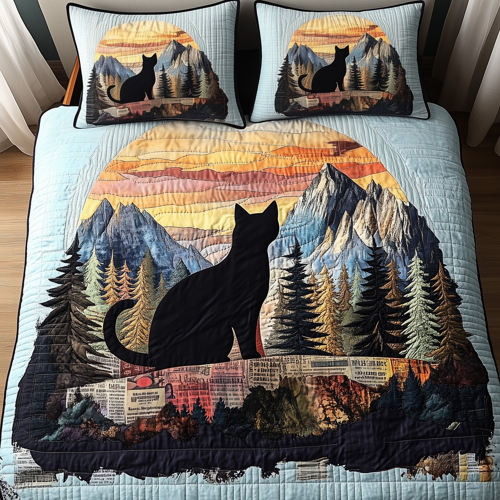 Dreamy Night Cat Quilted Bedding Set Duvet Cover Bed Sheet Gifts For People Who Like Cats
