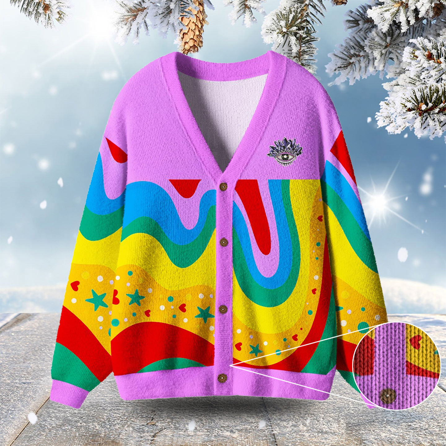 Dreamy Rainbow Waves Ugly Cardigan Sweaters Funny Xmas Clothing Xmas Ideas For Teens