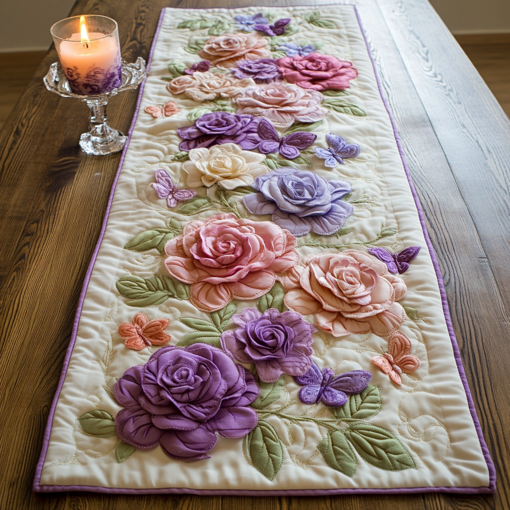 Dreamy Roses Quilted Table Runner Dinner Table Decor Ideas Christmas Floral Gifts