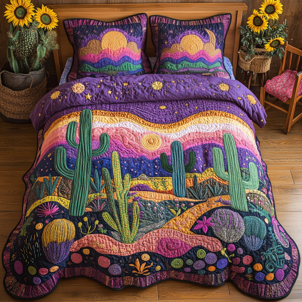 Dreamy Saguaro Quilted Bedding Set Bed Room Decoration Great Cactus Themed Gifts