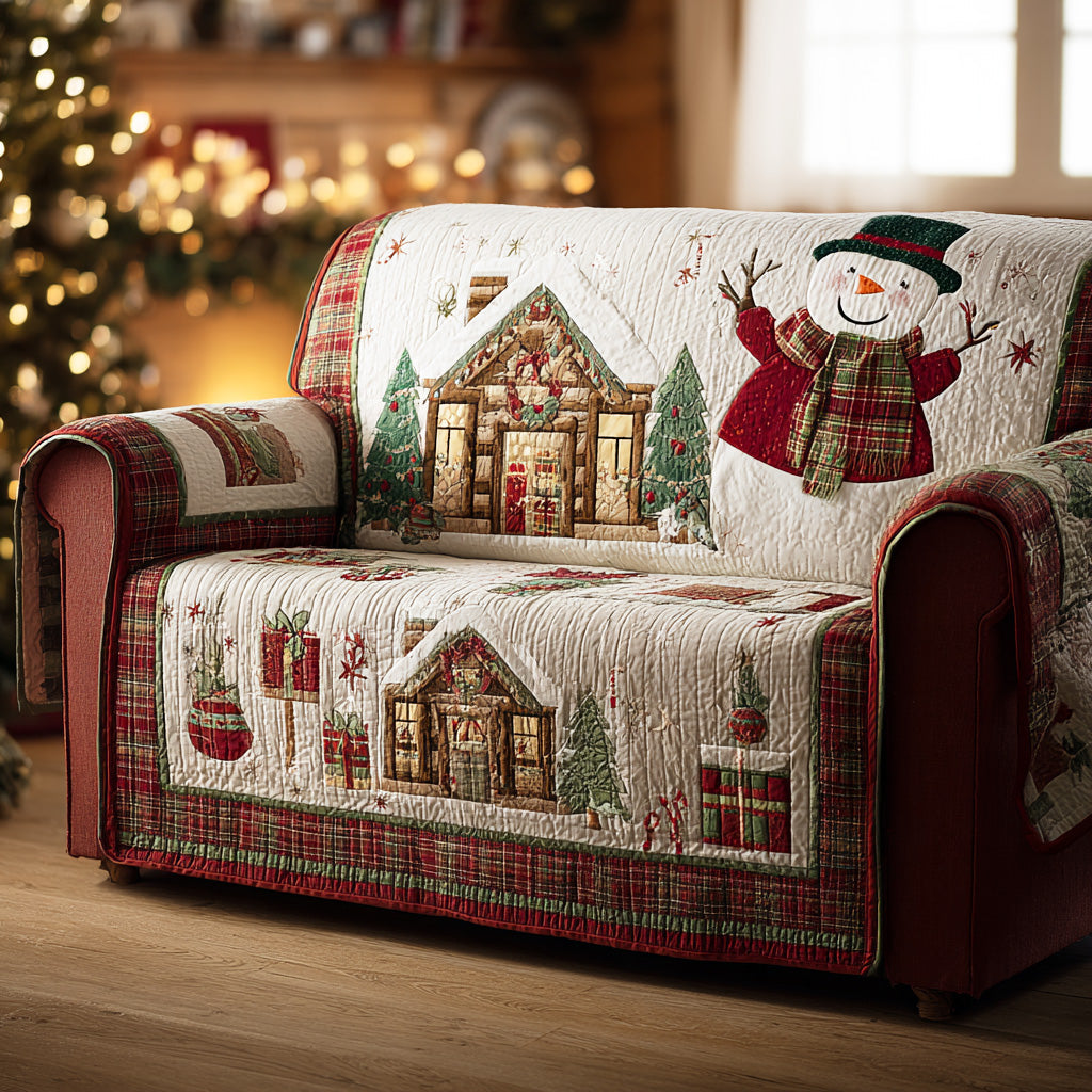 Dreamy Snow Garden Quilted Sofa Cover Christmas Family Room Decor Unique Snowman Gifts