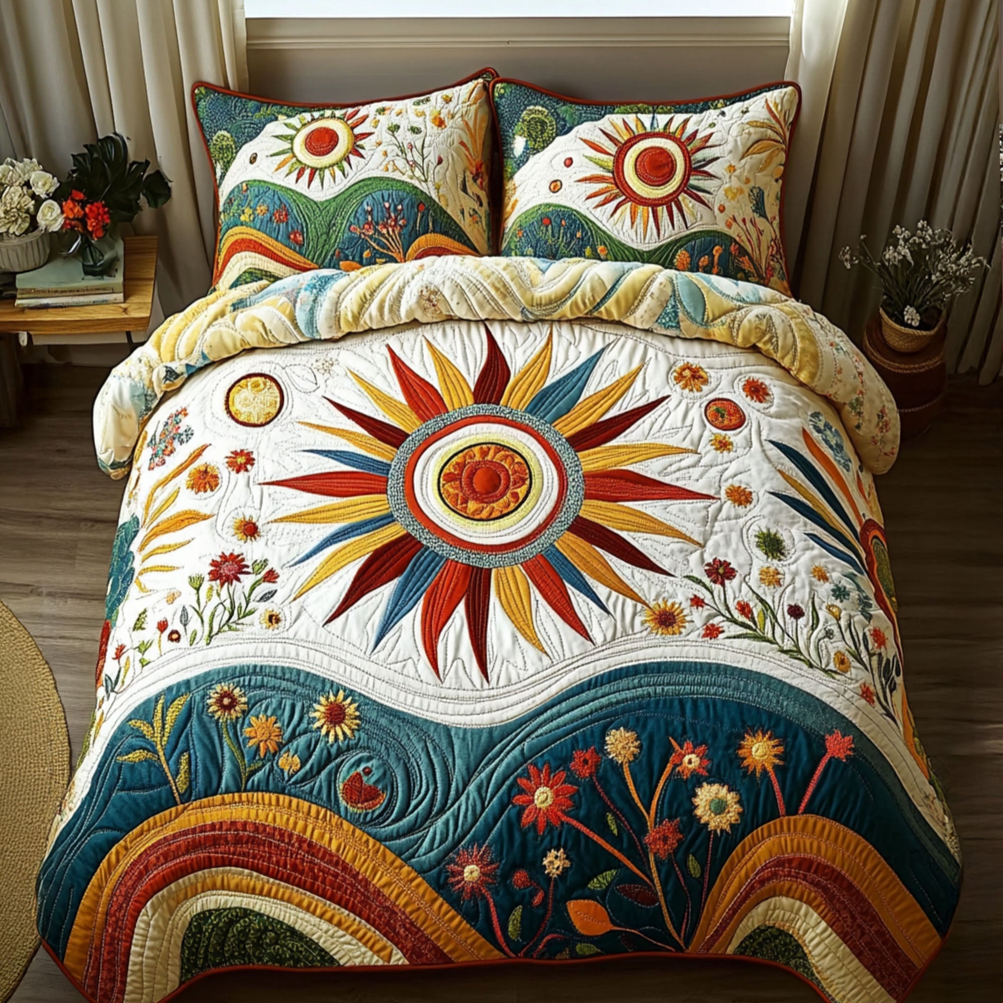 Dreamy Solstice Quilted Bedding Set Best Bedspread Set Hippie Christmas Gift Ideas