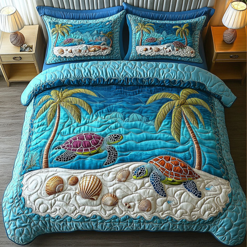 Dreamy Turtle Drift Quilted Bedding Set Bed Decor Christmas Presents For Sea Turtle Lovers