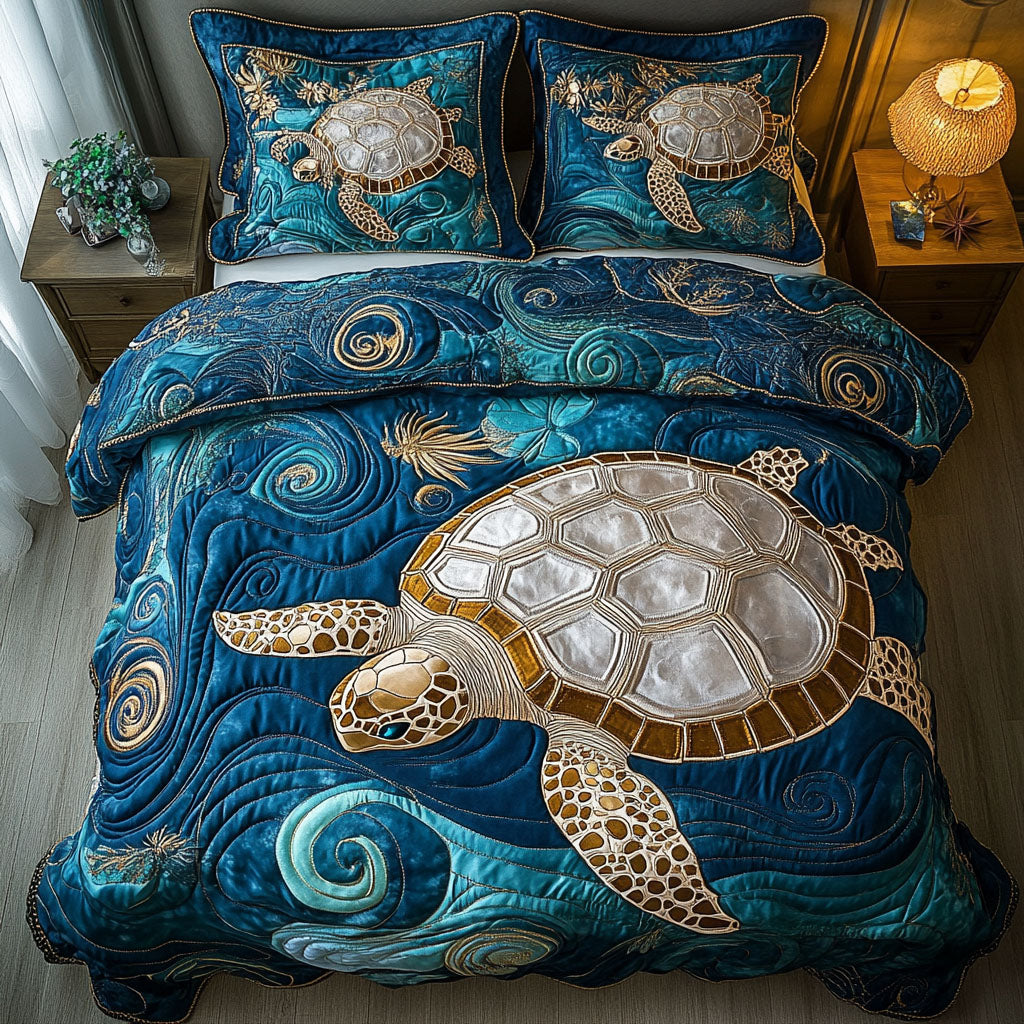 Dreamy Turtle Drift Quilted Bedding Set Best Comforter Sets Sea Turtle Merchandise