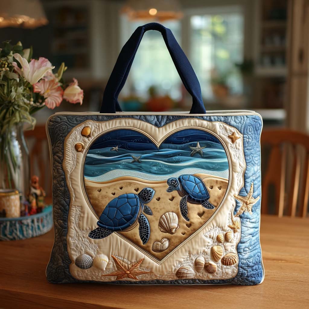 Dreamy Turtle Path Quilted Tote Bag Summer Beach Themed Stuff