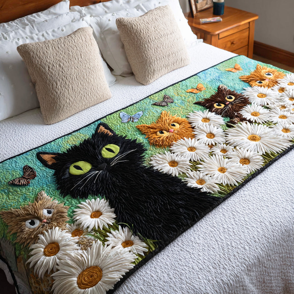 Dreamy Whisker Trail Quilted Bed Runner Aesthetic Room Decor Top Gifts For Cat Lovers