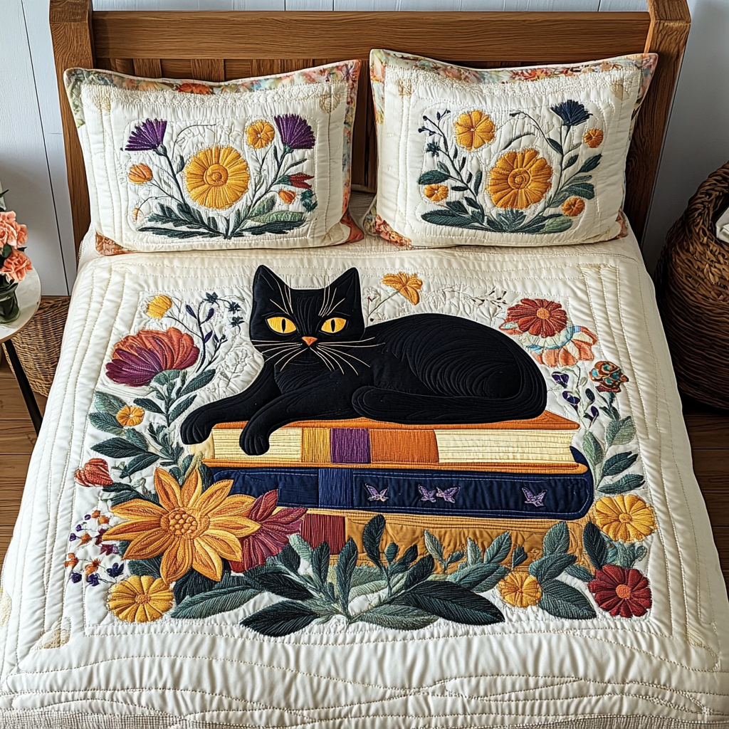 Dreamy Whiskers Quilted Bedding Set Cool Bedroom Decor Gifts For Cat Moms