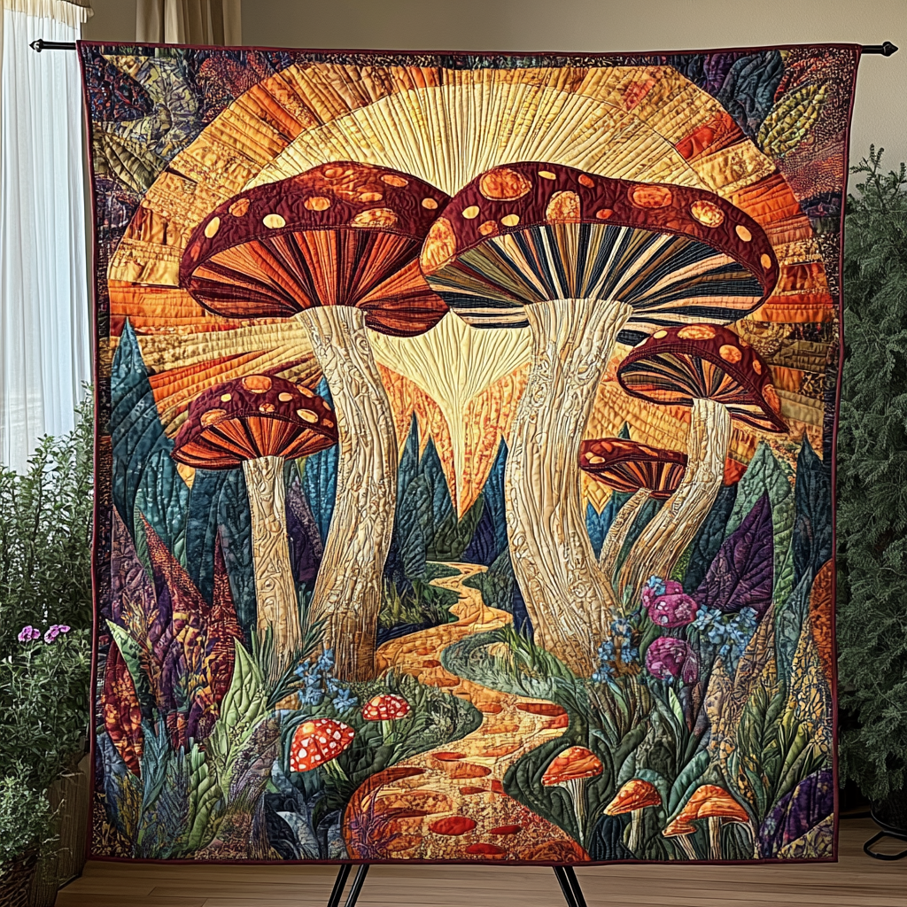 Dreamy Woods Quilted Blanket Cool Throw Blanket Unique Mushroom Gifts