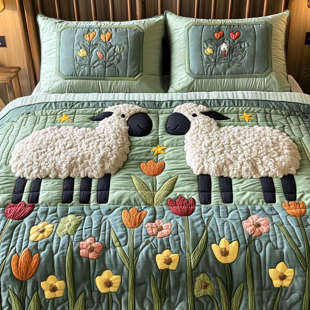 Dreamy Wool Quilted Bedding Set Bedroom Decor Presents For Sheep Farmers