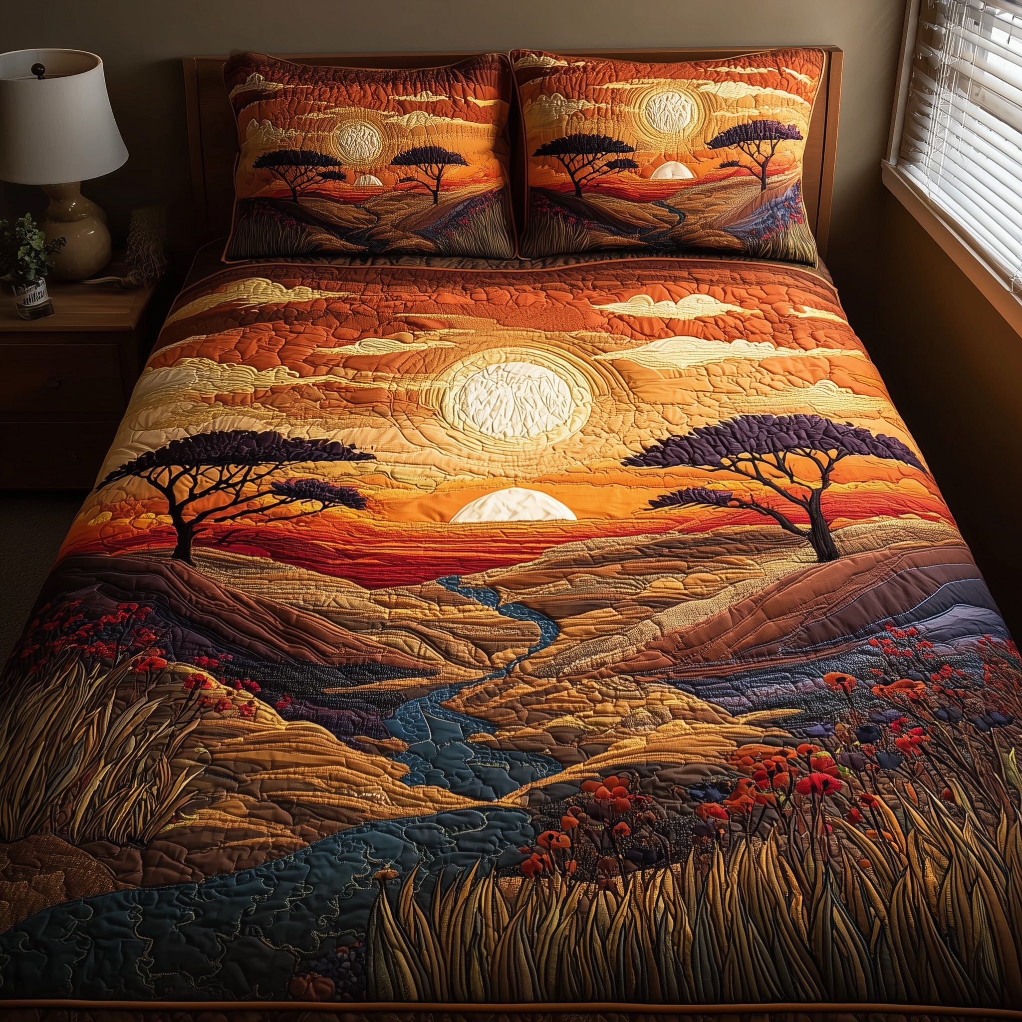 Dried Soil Motherland Quilted Bedding Set Relaxing Sleep