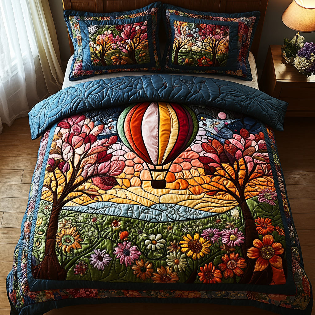 Drifting Horizons Quilted Bedding Set Premium Comforter Set for Restful Nights