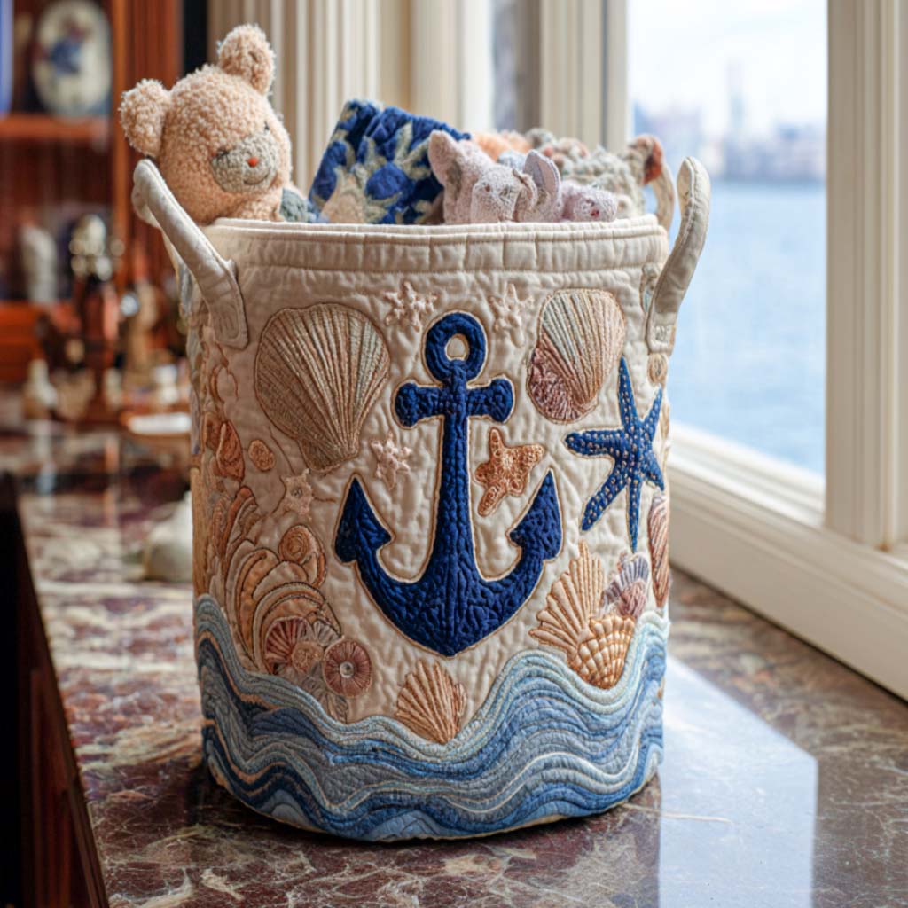 Driftwood Shoreline View Quilted Laundry Basket Merch For Mom
