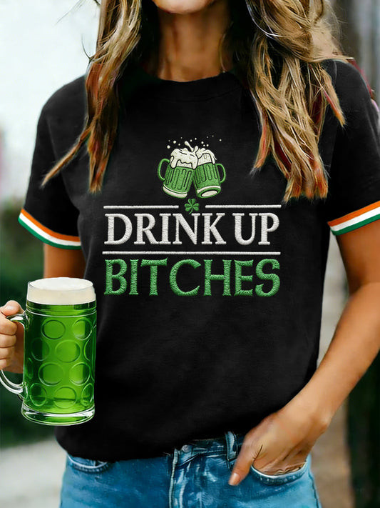 Drink Up Bitches Funny St Patricks Day T-Shirt Irish Beer Drinking Outfit Gift For Her