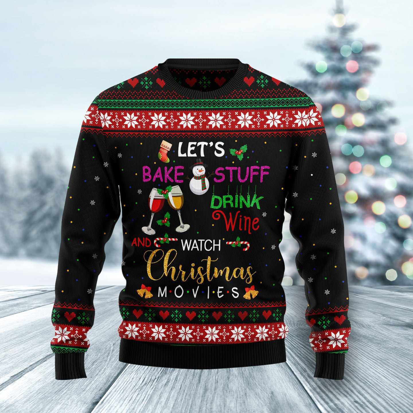 Drink Wine And Watch Christmas Movies Ugly Xmas Sweaters Cute Xmas Clothing Secret Santa Gifts