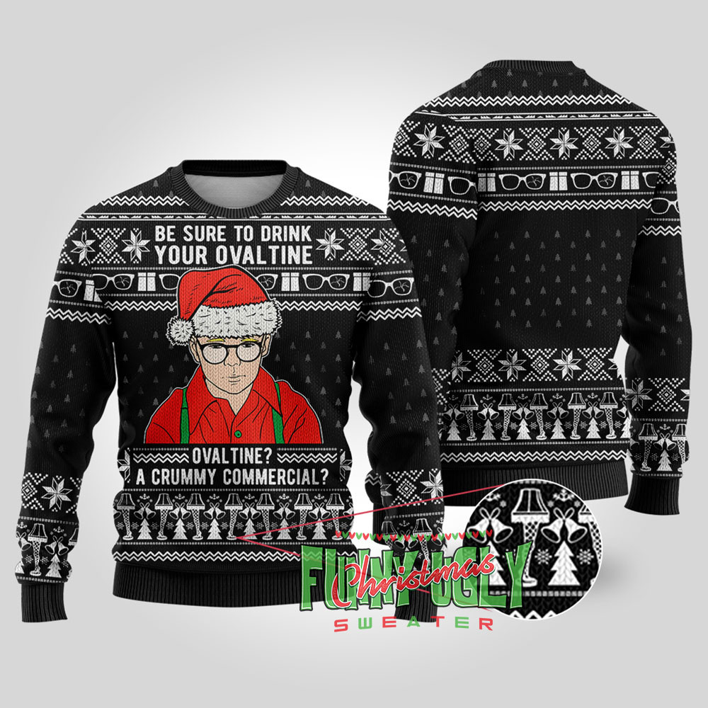 Drink Your Ovaltine A Christmas Story Funny Sweater Black Comfortable Holiday Sweater for Chilly Nights