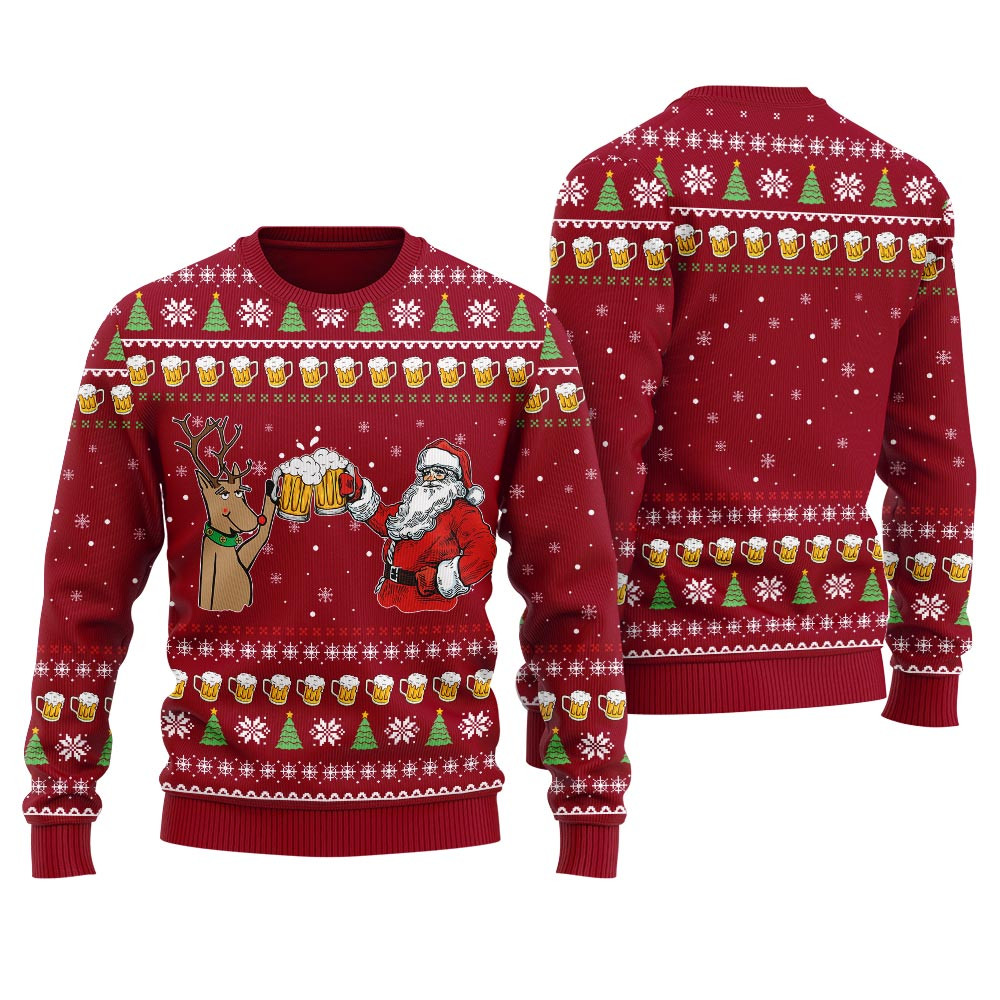 Drinking Beer Funny Santa And Reindeer Mens Ugly Christmas Sweater Holiday Gift Merch That Everyone Will Adore