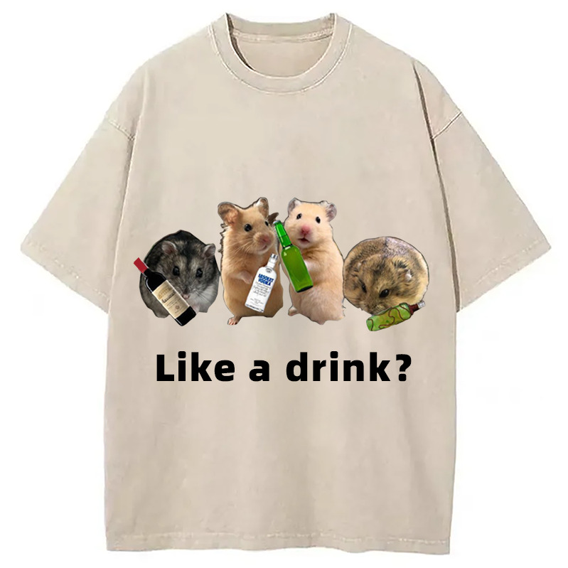 Drinking Rat Meme Washed T-Shirt Casual Oversized Outfit Style Gifts For BFF