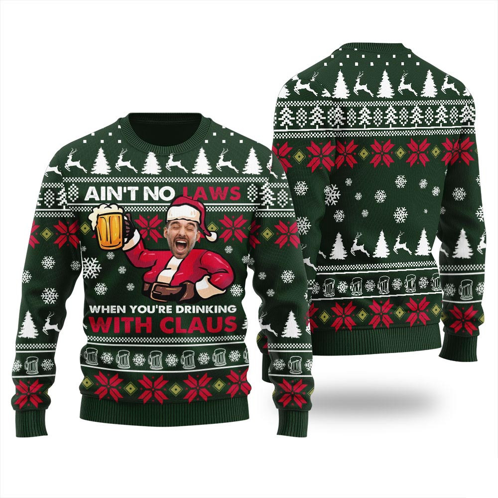 Drinking With Claus Personalized Ugly Sweater Mens Nice Christmas Sweaters For Men