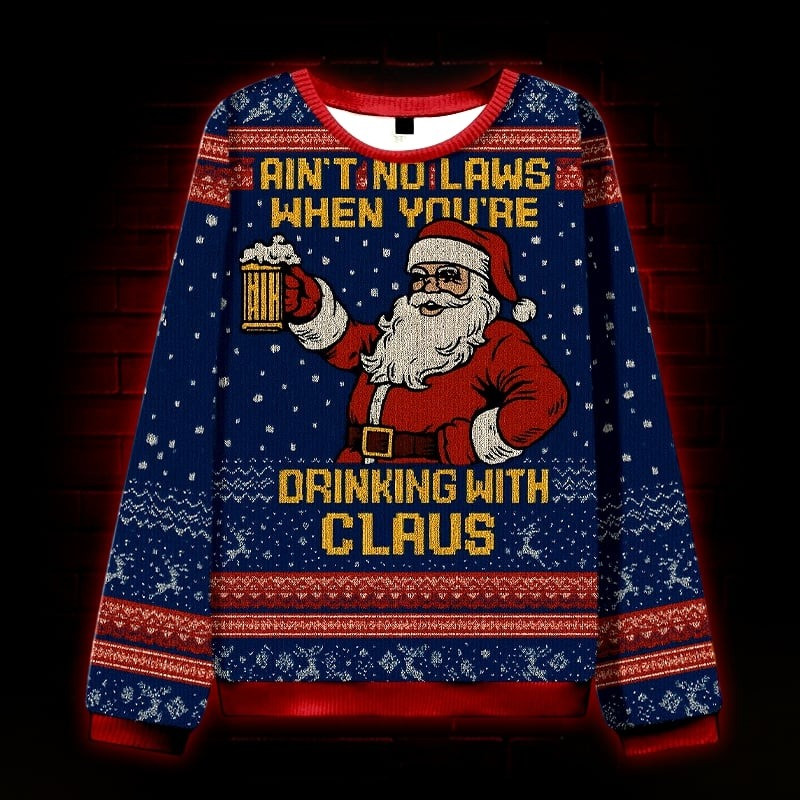Drinking With Claus Ugly Christmas Sweater Funny Xmas Clothing Gifts For Holiday