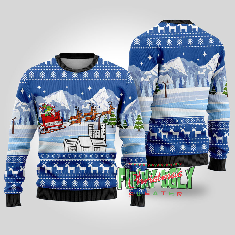 Driverless Sleigh Santa Funny Christmas Sweater Royal Best Christmas Merch Gift for Family and Friends