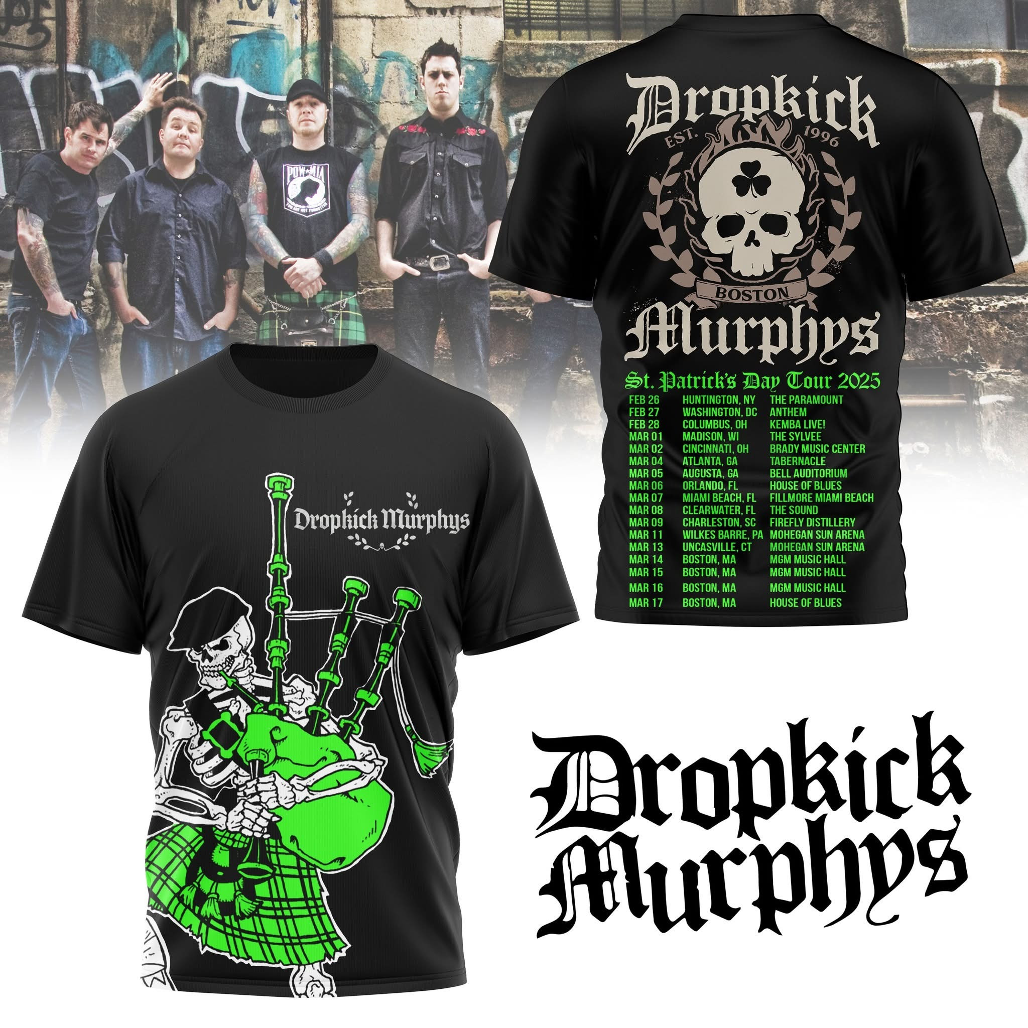 Dropkick Murphys St Patrick's Day Tour 2025 Shirt Skeleton Dropkick Murphys Tour Merch