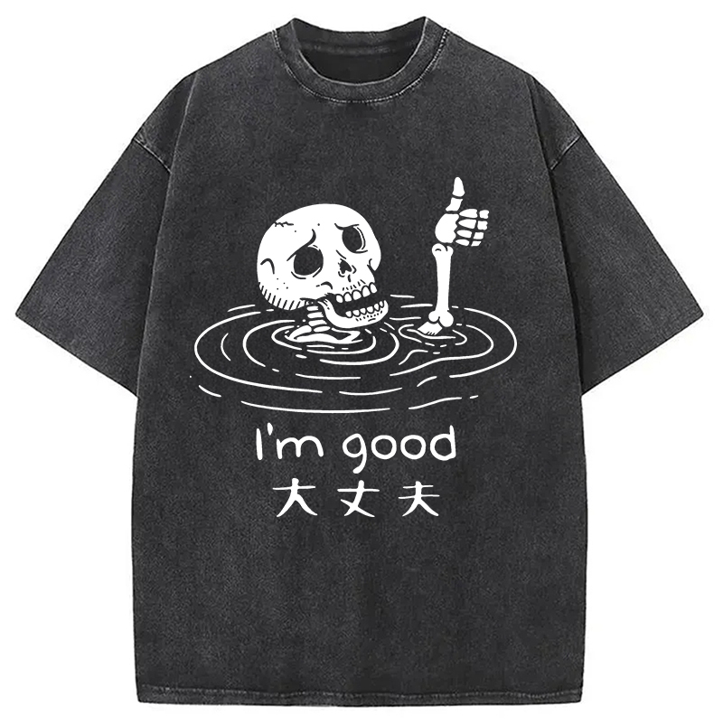 Drowned Skeleton Washed T-Shirt Soft Comfortable Daily T Shirt Gifts For BFF