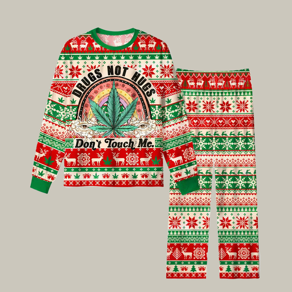 Drugs Not Hugs Don't Touch Me Christmas Pajamas Winter Apparel Witchy Gifts For Her
