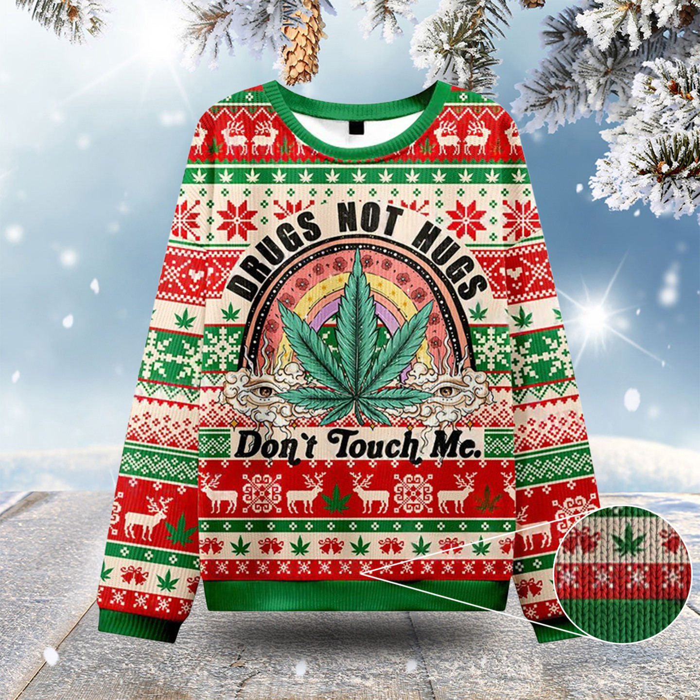 Drugs Not Hugs Don'T Touch Me Ugly Christmas Sweatshirts Funny Xmas Sweaters Gifts For Dad
